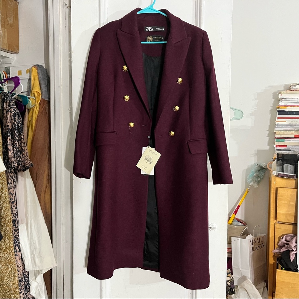 Zara burgundy coat NWT S